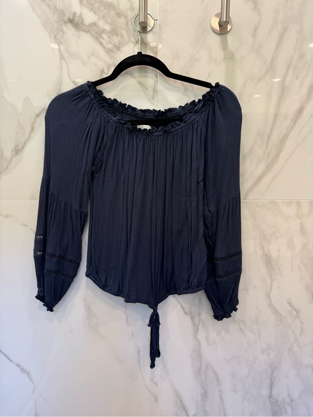 Forever 21 Navy Off-Shoulder Peasant Blouse